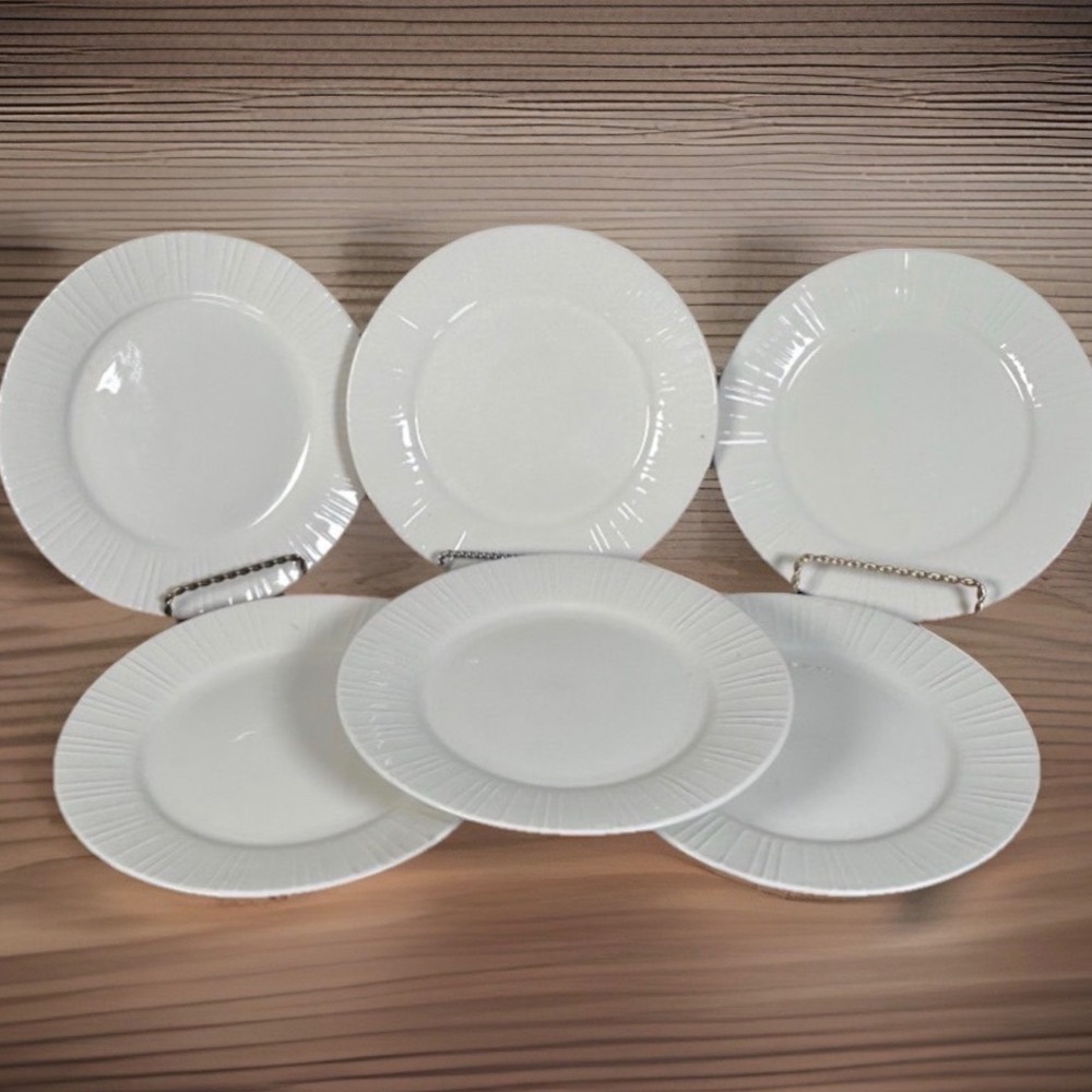 Linens-N-Things Radius White Salad Plates Textured Rim Ceramic Scandi Set of 6